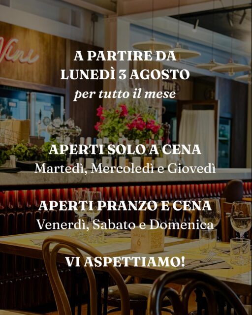 📢 Nuovi orari a partire dal 3 agosto, per tutto il mese! ✅ Vi aspettiamo dal martedì al giovedì a cena e da venerdì a domenica a pranzo e cena! 
📍 Dove? In via Sirtori 34 a Milano!