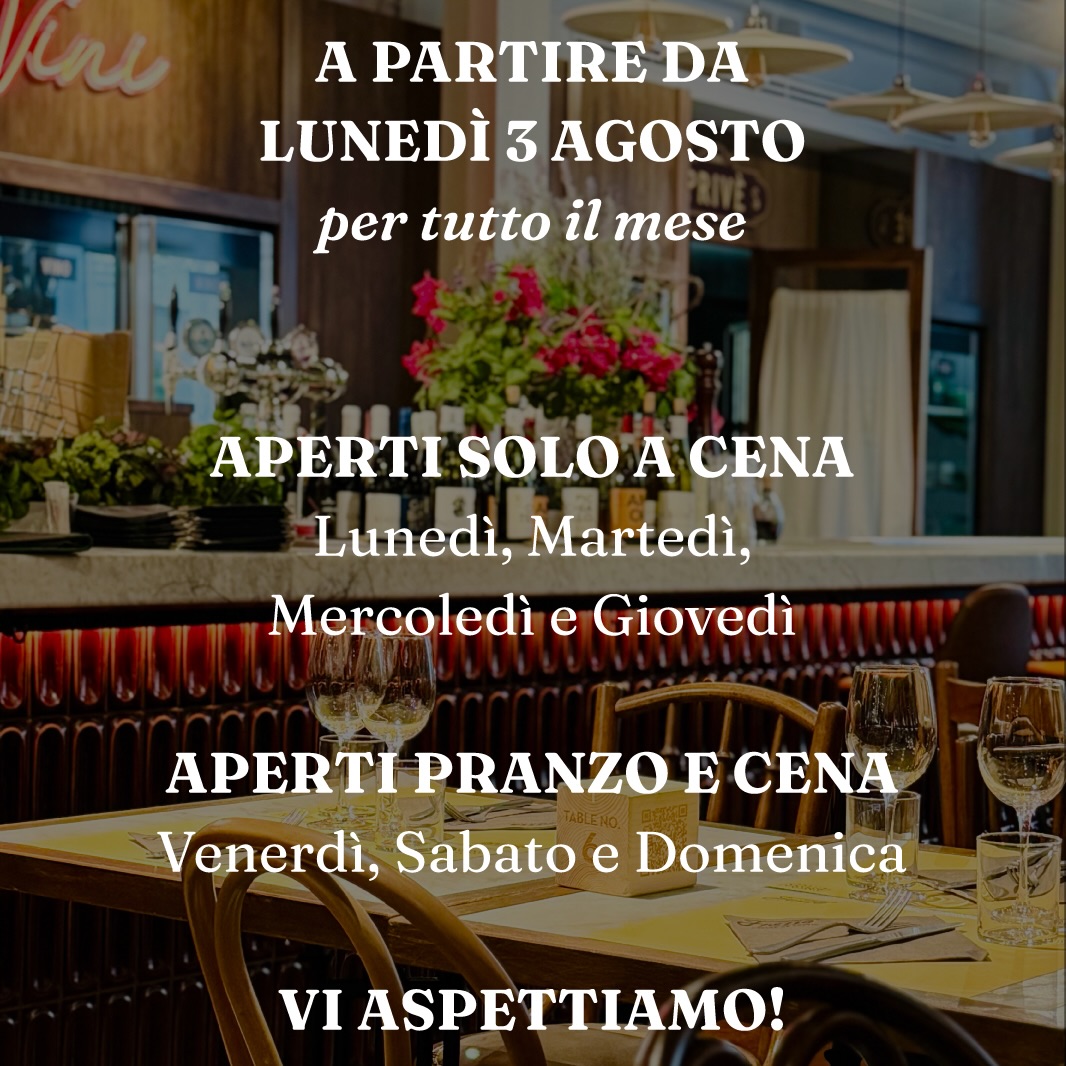 Nuovi orari a partire dal 3 agosto, per tutto il mese! ✅ Vi aspettiamo dal lunedì al giovedì a cena e da venerdì a domenica a pranzo e cena!
📍 Dove? In via Sirtori 34 a Milano!